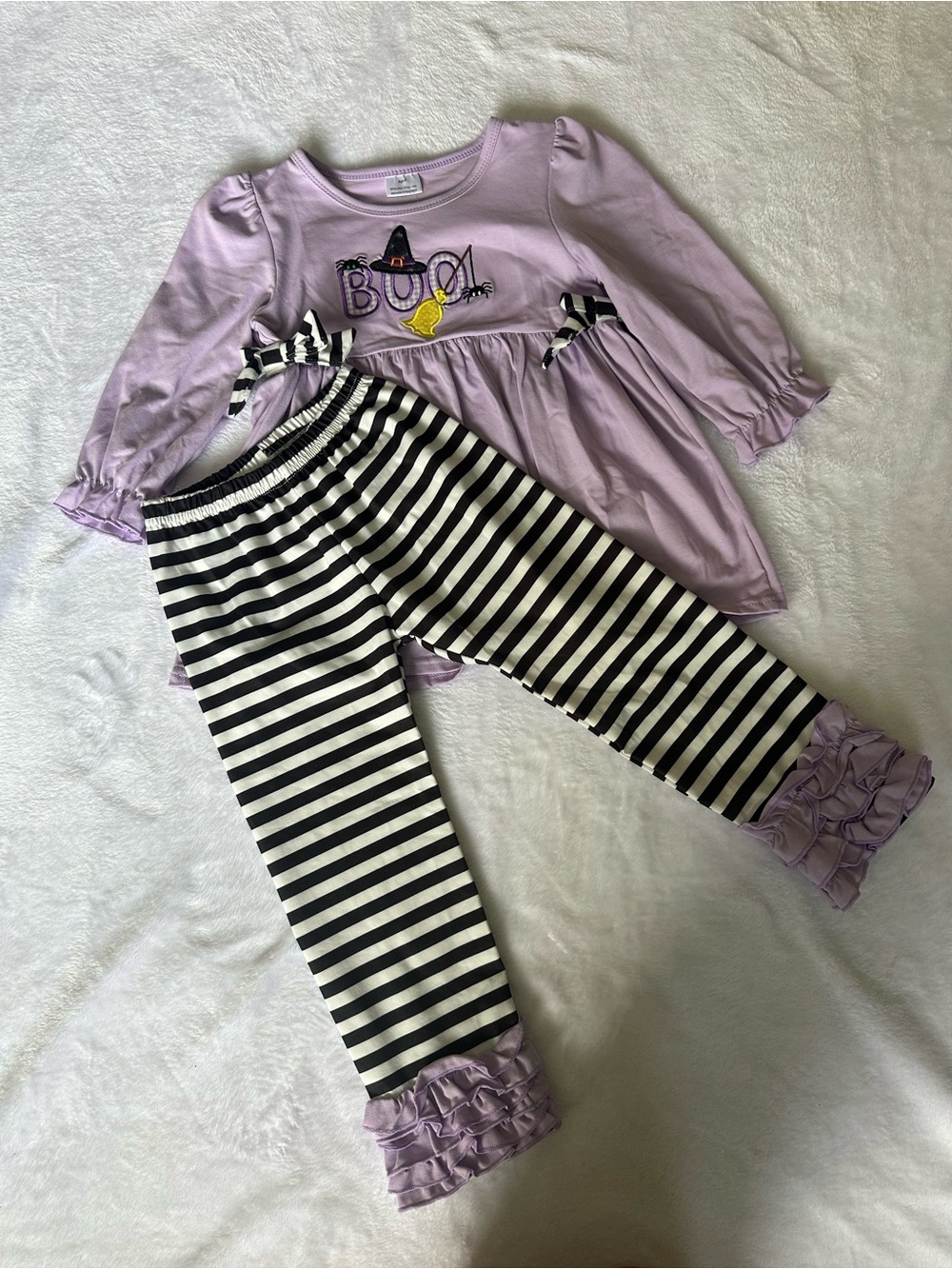 Kids Lavender 'Boo' Halloween Set with Striped Pants